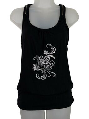 Beverly Hills Princess Black Y2K Grunge Zipper Strap McBling Tank Top Small S
